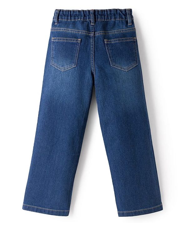 Pine Kids Denim Woven Full Length Bow Printed Jeans - Navy Blue