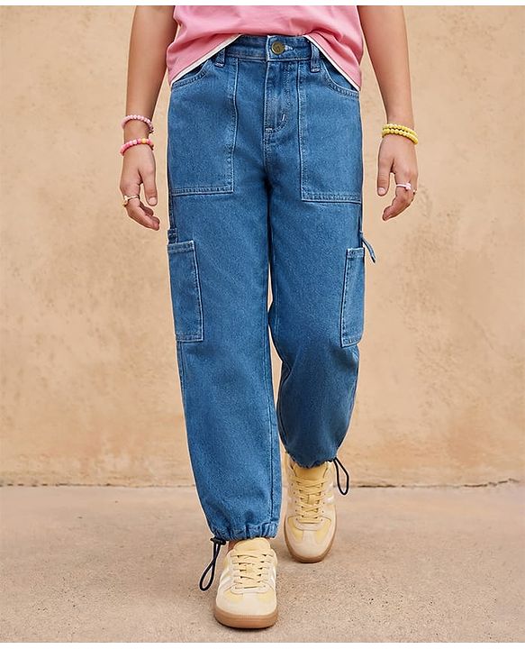 Pine Kids Denim Woven Full Length Solid Colour Jeans  - Blue