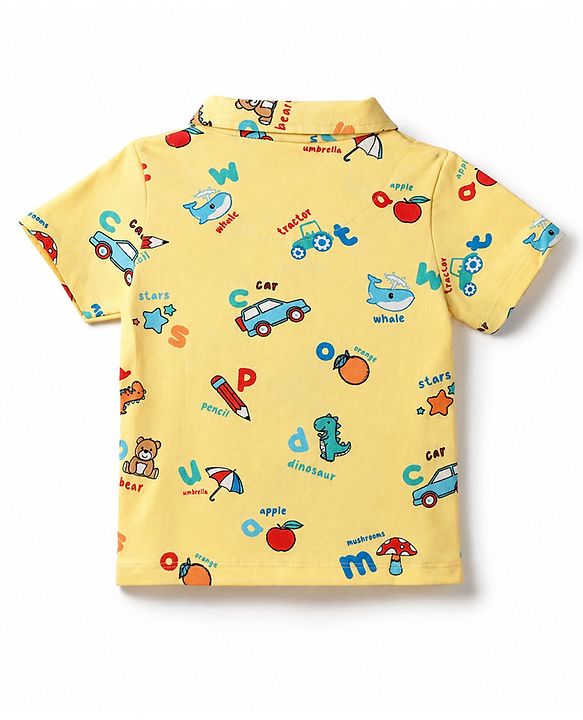 Babyhug 100% Cotton Knit Half Sleeves Animal Printed Co-Ords Shirt & Pyjama Night Suit - Yellow
