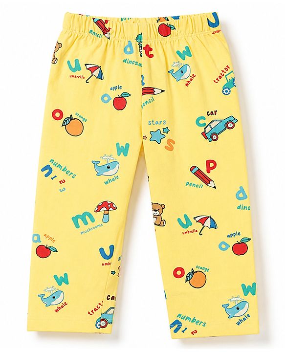 Babyhug 100% Cotton Knit Half Sleeves Animal Printed Co-Ords Shirt & Pyjama Night Suit - Yellow