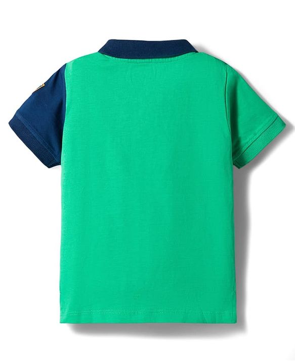 Babyhug Cotton Knit Half Sleeves Cut & Sew Polo T-Shirt with Text Graphics - Multicolour