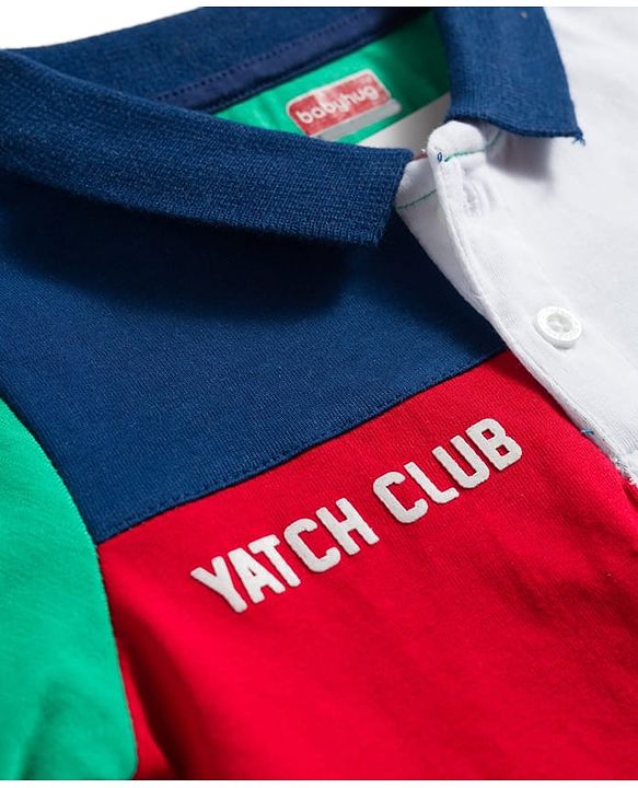 Babyhug Cotton Knit Half Sleeves Cut & Sew Polo T-Shirt with Text Graphics - Multicolour
