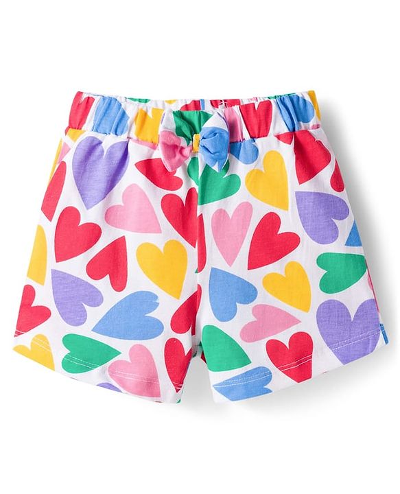 Babyhug Cotton Knit Half Sleeves Front Open Co-ords Top & Short Night Suit with Heart Print - Multicolor