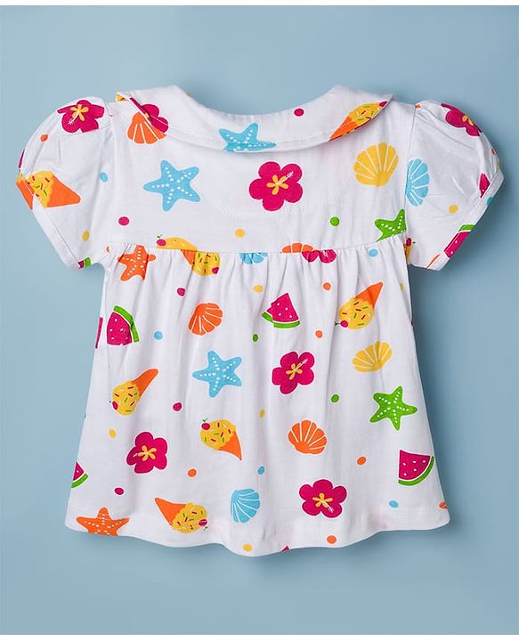 Babyhug Cotton Knit Half Sleeves Top & Shorts Co-ord Night Suit with Fruit Print - White