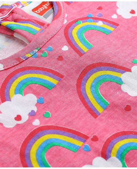 Babyhug Cotton Knit Sleeveless Top & Shorts Co-ord Night Suit with Rainbow Print - Pink