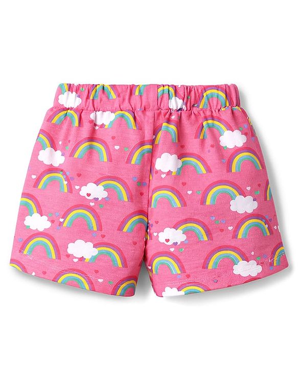 Babyhug Cotton Knit Sleeveless Top & Shorts Co-ord Night Suit with Rainbow Print - Pink
