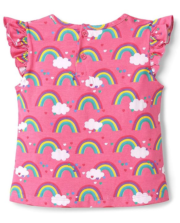 Babyhug Cotton Knit Sleeveless Top & Shorts Co-ord Night Suit with Rainbow Print - Pink