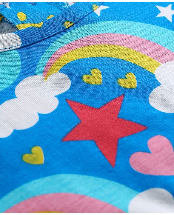 Babyhug Cotton Knit Sleeveless Top & Shorts Co-ord Night Suit with Rainbow Print - Blue