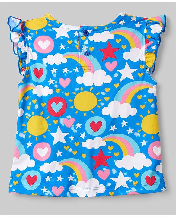 Babyhug Cotton Knit Sleeveless Top & Shorts Co-ord Night Suit with Rainbow Print - Blue