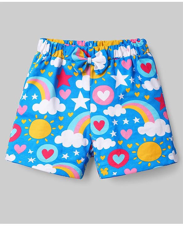 Babyhug Cotton Knit Sleeveless Top & Shorts Co-ord Night Suit with Rainbow Print - Blue