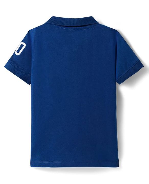 Babyhug Cotton Knit Half Sleeves Polo T-Shirt with Graphics & Nautical Theme Patch -  Navy Green & Coral