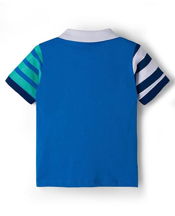 Babyhug 100% Cotton Knit Half Sleeves Cut N Sew Striped Polo T-Shirt - Multicolour