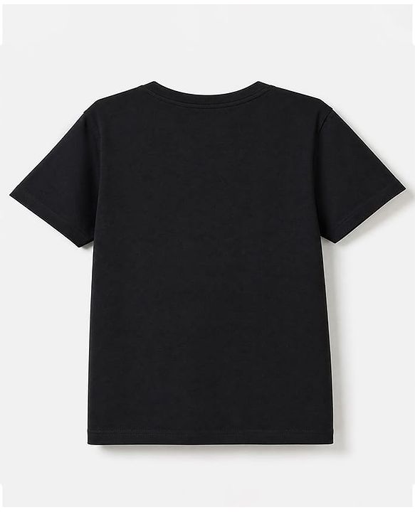 Pine Kids Cotton Knit T-Shirt with Half Sleeves and Lion Print - Black