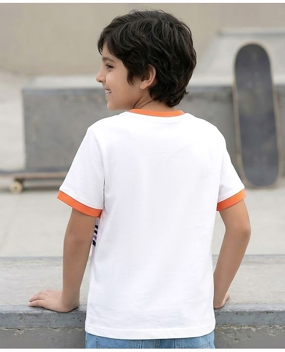 Pine Kids Cotton Knit T-Shirts Striped Round Neck Half Sleeves Snow White 4-5 Years