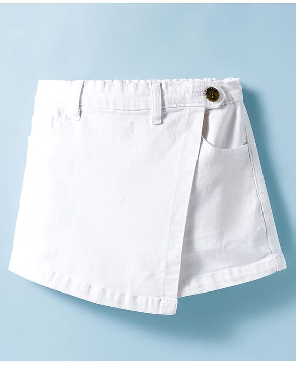Pine Kids Denim Woven Solid Skorts - White