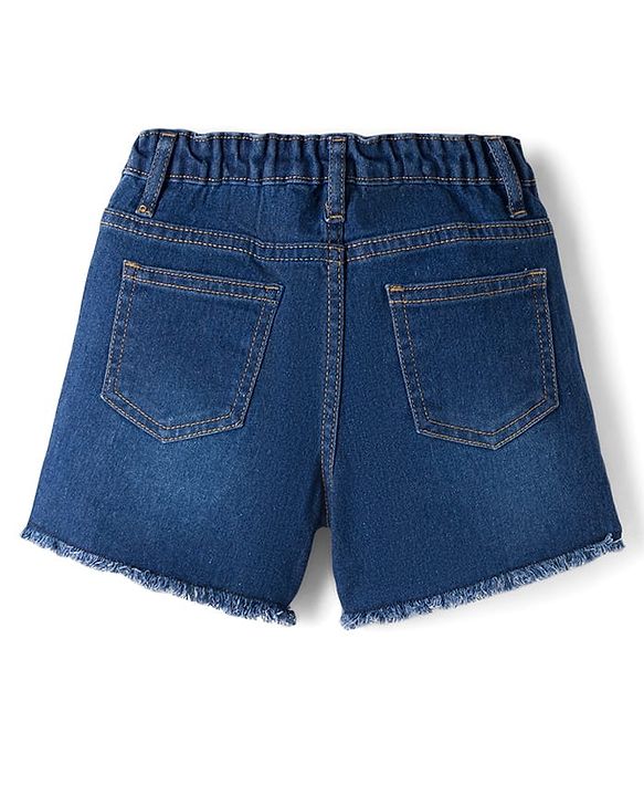 Pine Kids Cotton Elastane Woven Above Knee Length Shorts with Floral Embroidery - Navy Blue