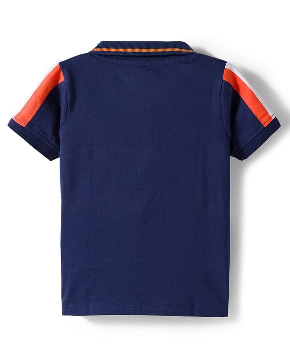 Babyhug Cotton Knit Half Sleeves Cut & Sew Polo T-Shirt with Nautical Theme Print - Navy Blue