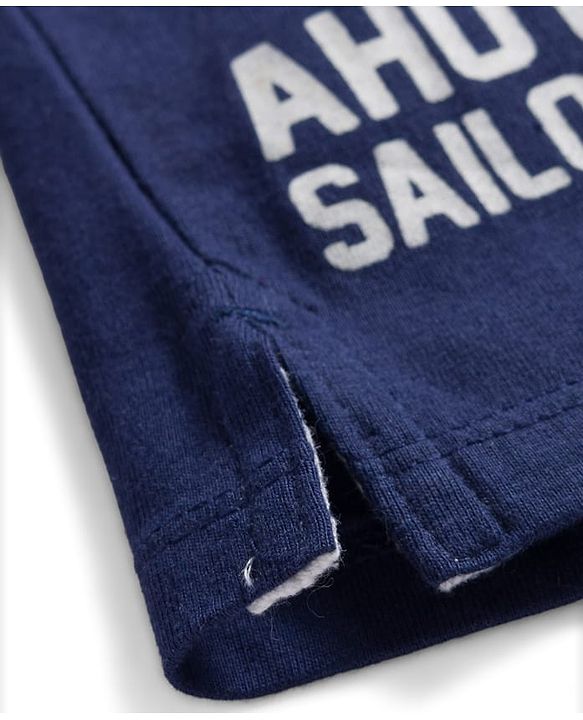 Babyhug Cotton Knit Half Sleeves Cut & Sew Polo T-Shirt with Nautical Theme Print - Navy Blue