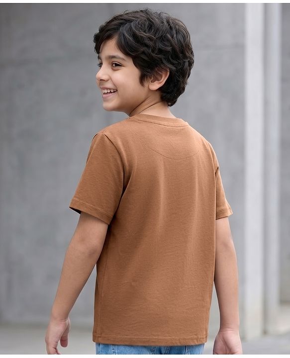 Pine Kids Cotton Knit T-Shirts Graphic Print Round Neck Half Sleeves Cappuccino 4-5 Years