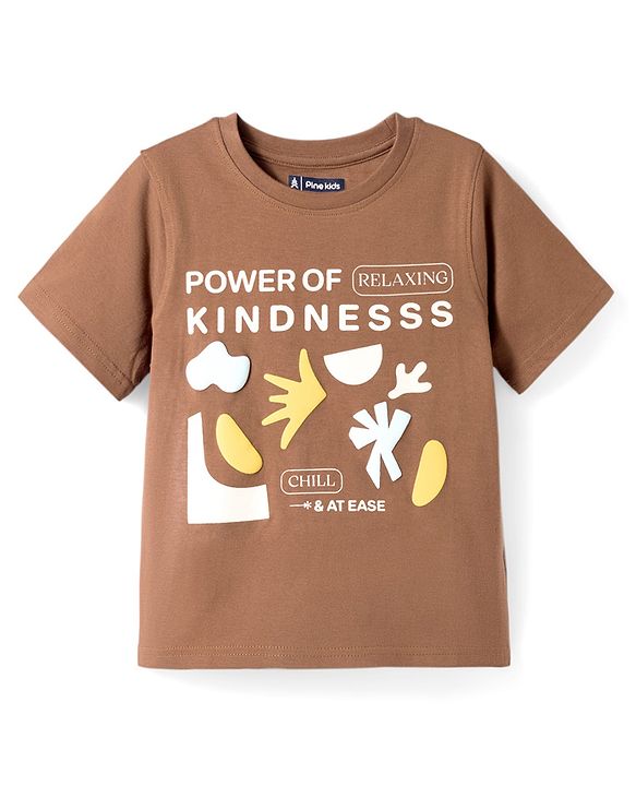 Pine Kids Cotton Knit T-Shirts Graphic Print Round Neck Half Sleeves Cappuccino 4-5 Years