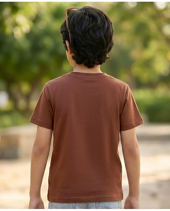 Pine Kids Cotton Knit Half Sleeves T-Shirt With Dino Print - Brown