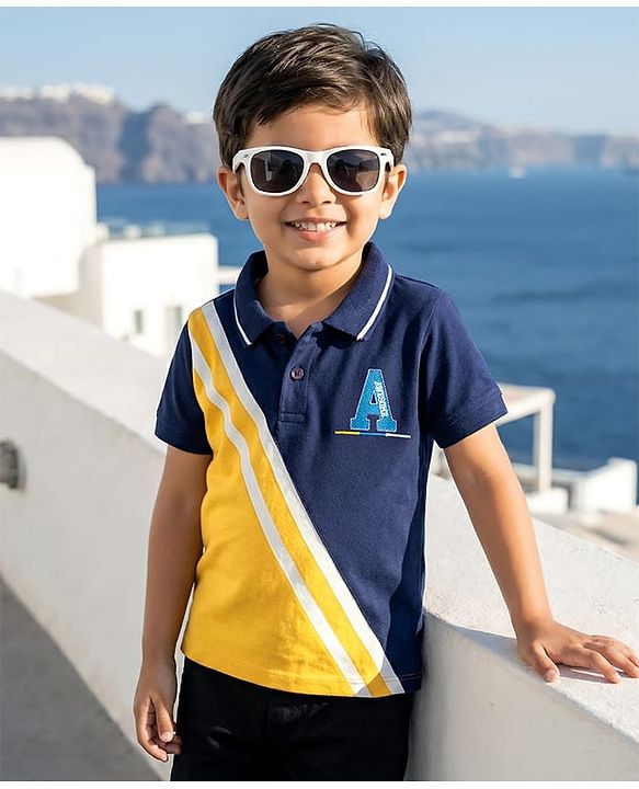 Babyhug 100% Cotton Knit Half Sleeves Cut N Sew Polo T-Shirt With Embroidery - Multicolour