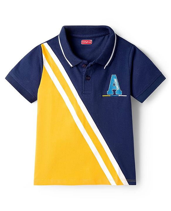Babyhug 100% Cotton Knit Half Sleeves Cut N Sew Polo T-Shirt With Embroidery - Multicolour