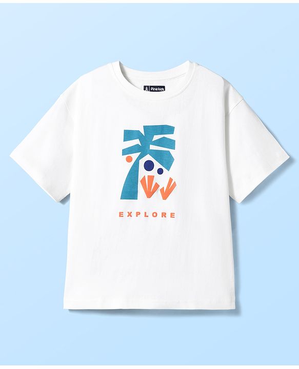 Pine Kids Cotton Knit T-Shirts with Front & Back Explore Graphic Print Round Neck Half Sleeves Snow White 4-5 Years