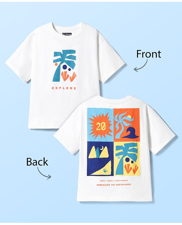 Pine Kids Cotton Knit T-Shirts with Front & Back Explore Graphic Print Round Neck Half Sleeves Snow White 4-5 Years