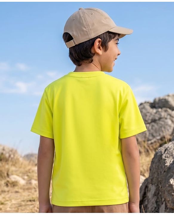 Pine Kids Cotton Knit Half Sleeves T-Shirt With Mountain Print - Limegreen