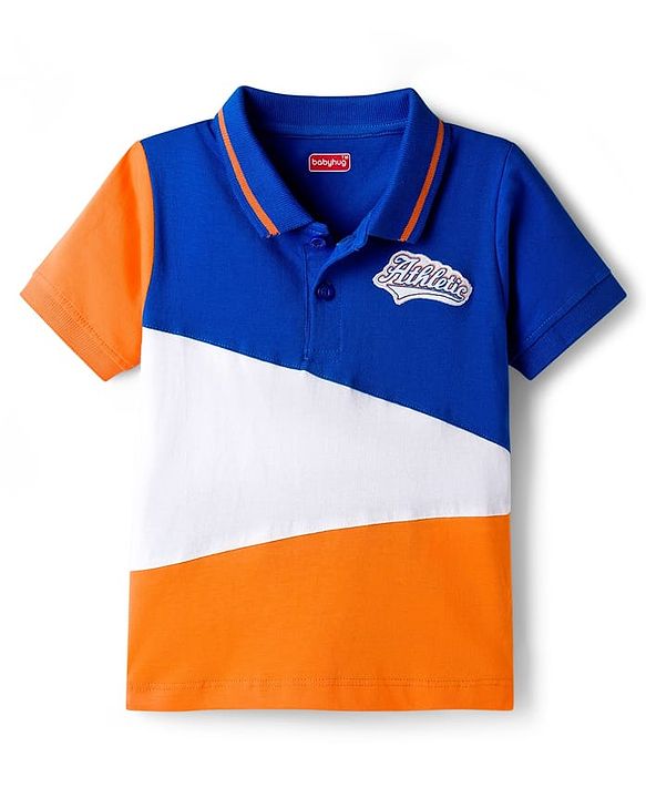 Babyhug Cotton Knit Half Sleeves Polo T-Shirt With Athletic Patch - Multicolor