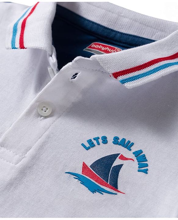 Babyhug Cotton Knit Half Sleeves Cut & Sew Polo T-Shirt with Nautical Theme Print - Multicolor