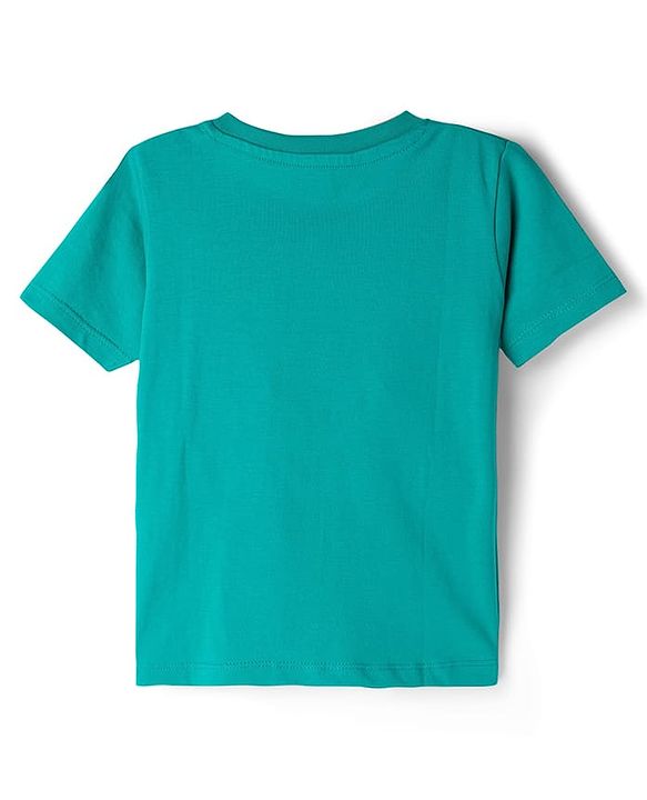 Babyhug Cotton Knit Half Sleeves T-Shirt with Lion Print - Teal Blue