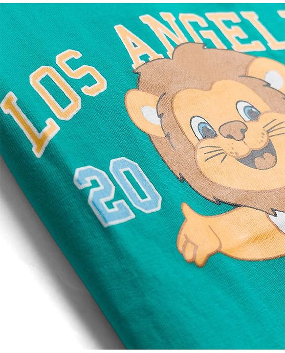 Babyhug Cotton Knit Half Sleeves T-Shirt with Lion Print - Teal Blue