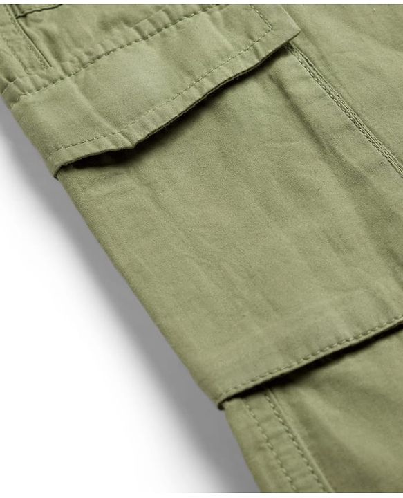 Pine Kids 100% Cotton Woven Full Length Solid Trouser With Cargo Pockets - Olive Green