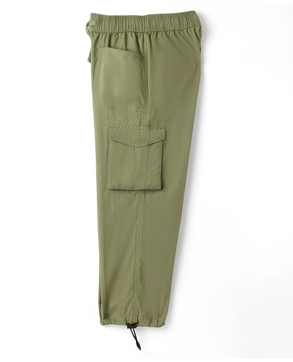 Pine Kids 100% Cotton Woven Full Length Solid Trouser With Cargo Pockets - Olive Green