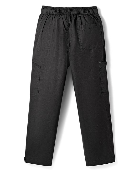 Pine Kids Cotton Woven Solid Full Length Trouser - Black