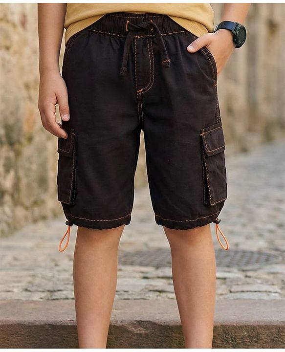 Pine Kids Cotton Woven Solid Color Shorts - Black