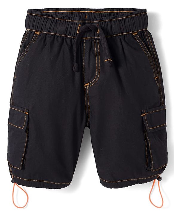 Pine Kids Cotton Woven Solid Color Shorts - Black