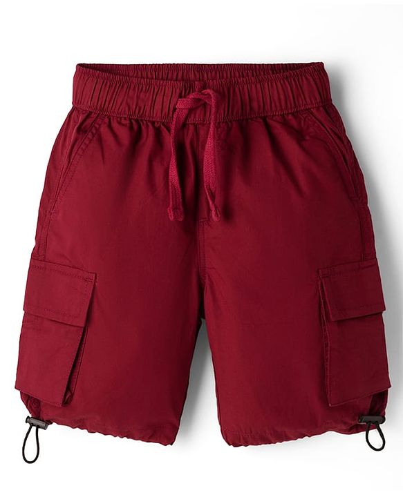 Pine Kids Cotton Woven Solid Color Shorts - Dark Red
