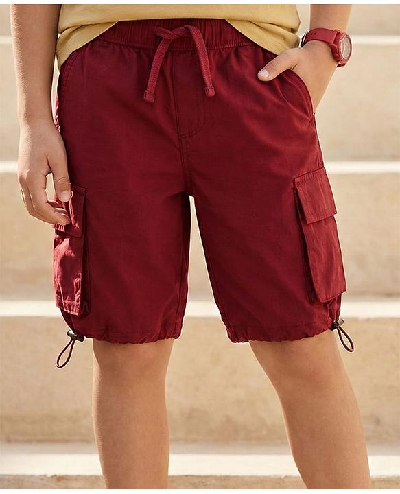 Pine Kids Cotton Woven Solid Color Shorts - Dark Red