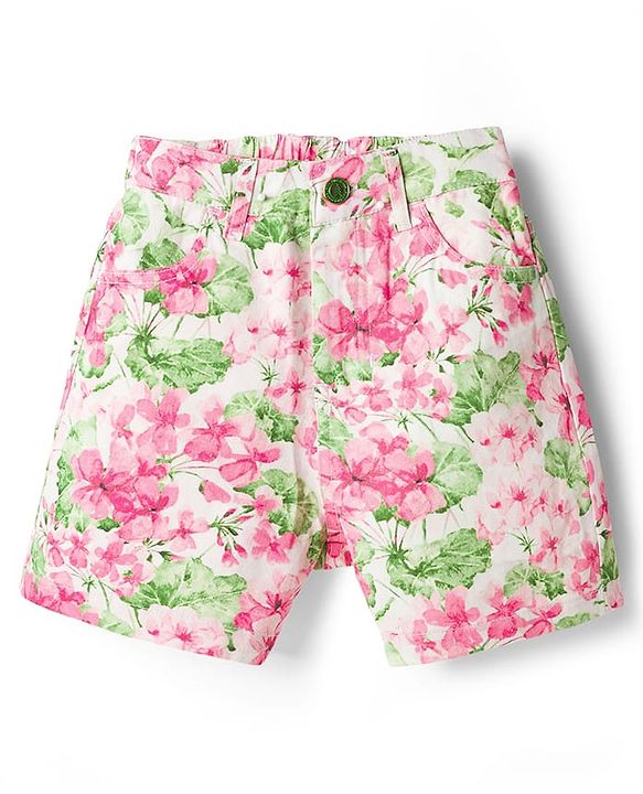 Pine Kids 100% Cotton Woven Floral Printed Shorts - Pink