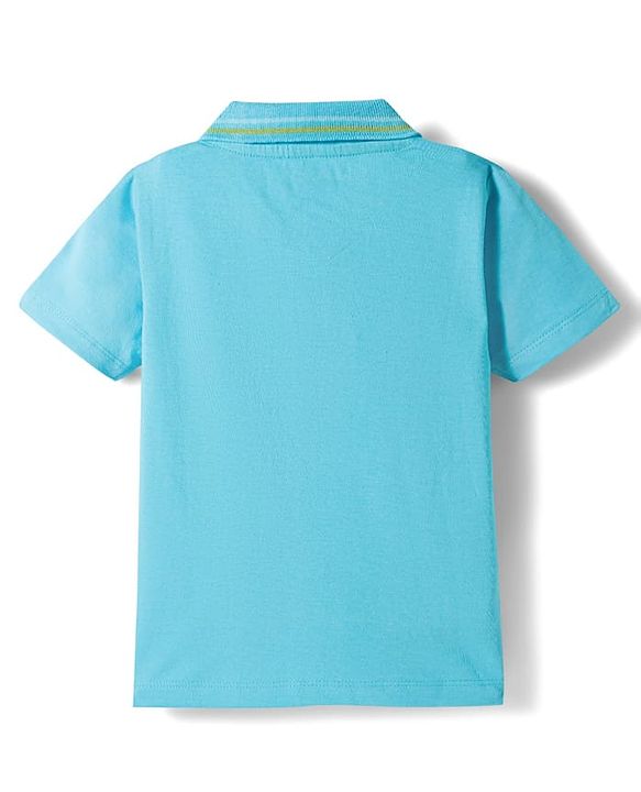 Babyhug 100% Cotton Knit Half Sleeves Polo T-Shirt With Tiger Print - Light Blue & Yellow