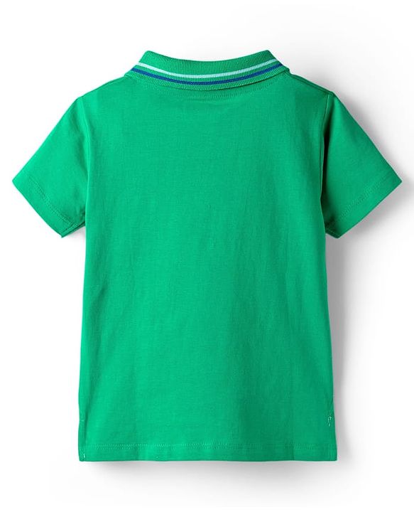 Babyhug Cotton Knit Half Sleeves Polo T-Shirt With Bear Print - Green