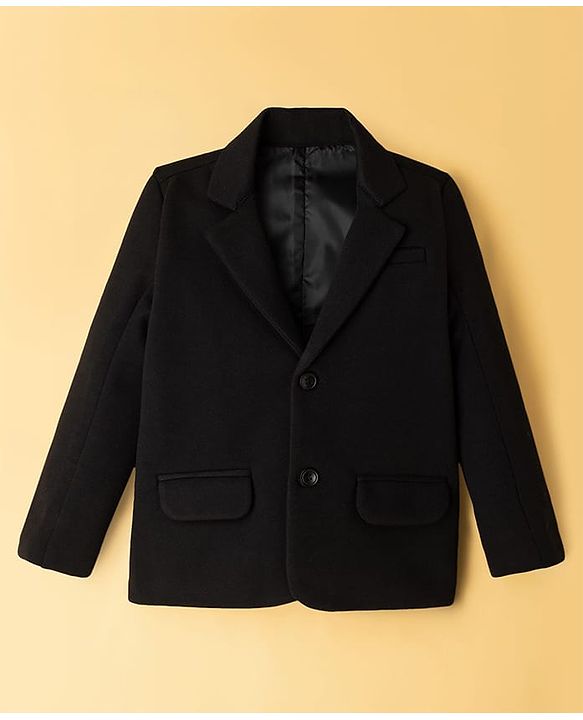 Pine Kids Knit Full Sleeves Solid Color Blazer with Inner Tee - Black