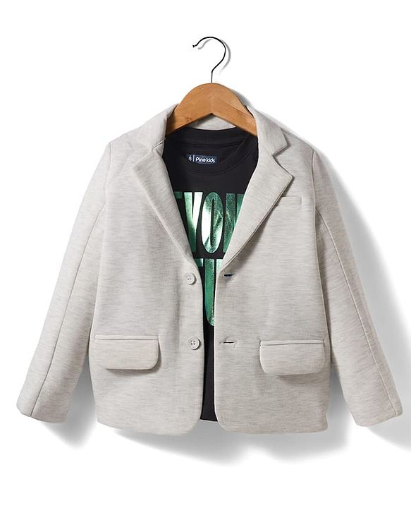 Pine Kids Knit Full Sleeves Solid Color Blazer with Inner Tee - Grey