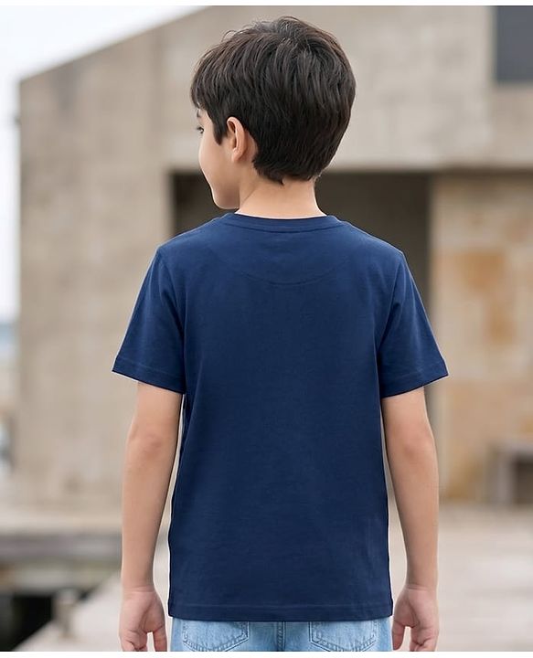 Pine Kids Cotton Knit Half Sleeves T-Shirt With Boat Print - Blue