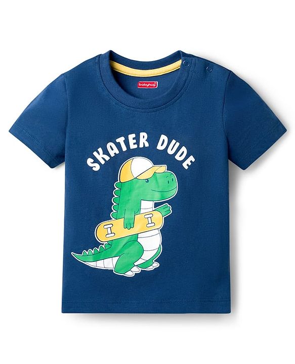 Babyhug 100% Cotton Knit Half Sleeves Dino Printed T-Shirt - Multicolour