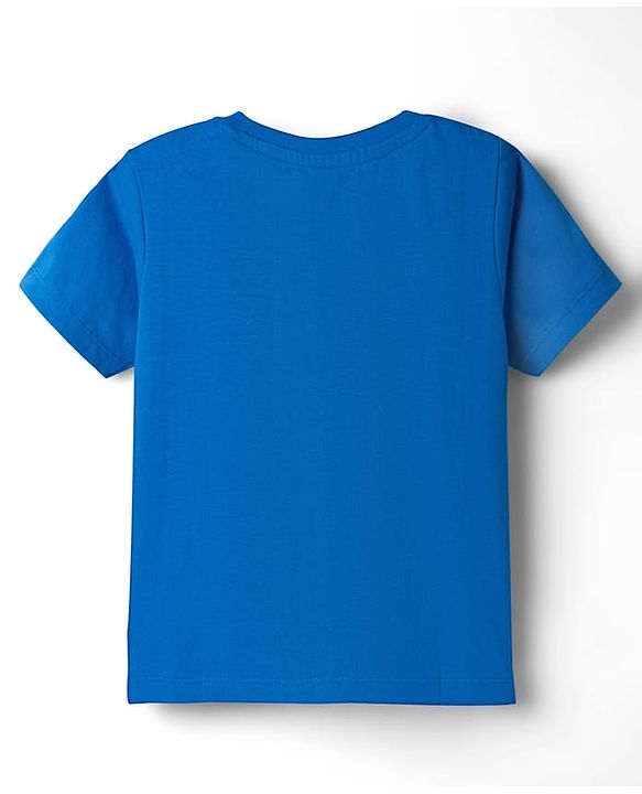 Babyhug 100% Cotton Knit Half Sleeves T-Shirt With Tiger Print - Blue & White