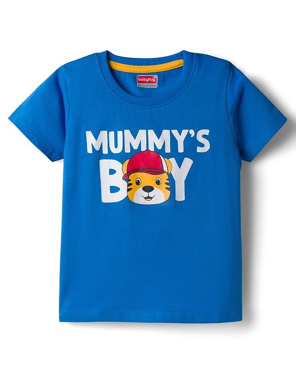 Babyhug 100% Cotton Knit Half Sleeves T-Shirt With Tiger Print - Blue & White